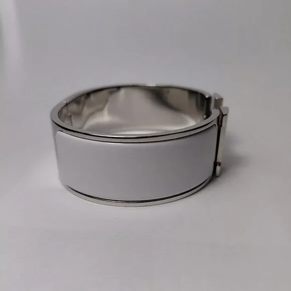 Hermes Clic Clac H Bracelet Blanc Silver White Enamel Bangle Size Small PM - Picture 10 of 16